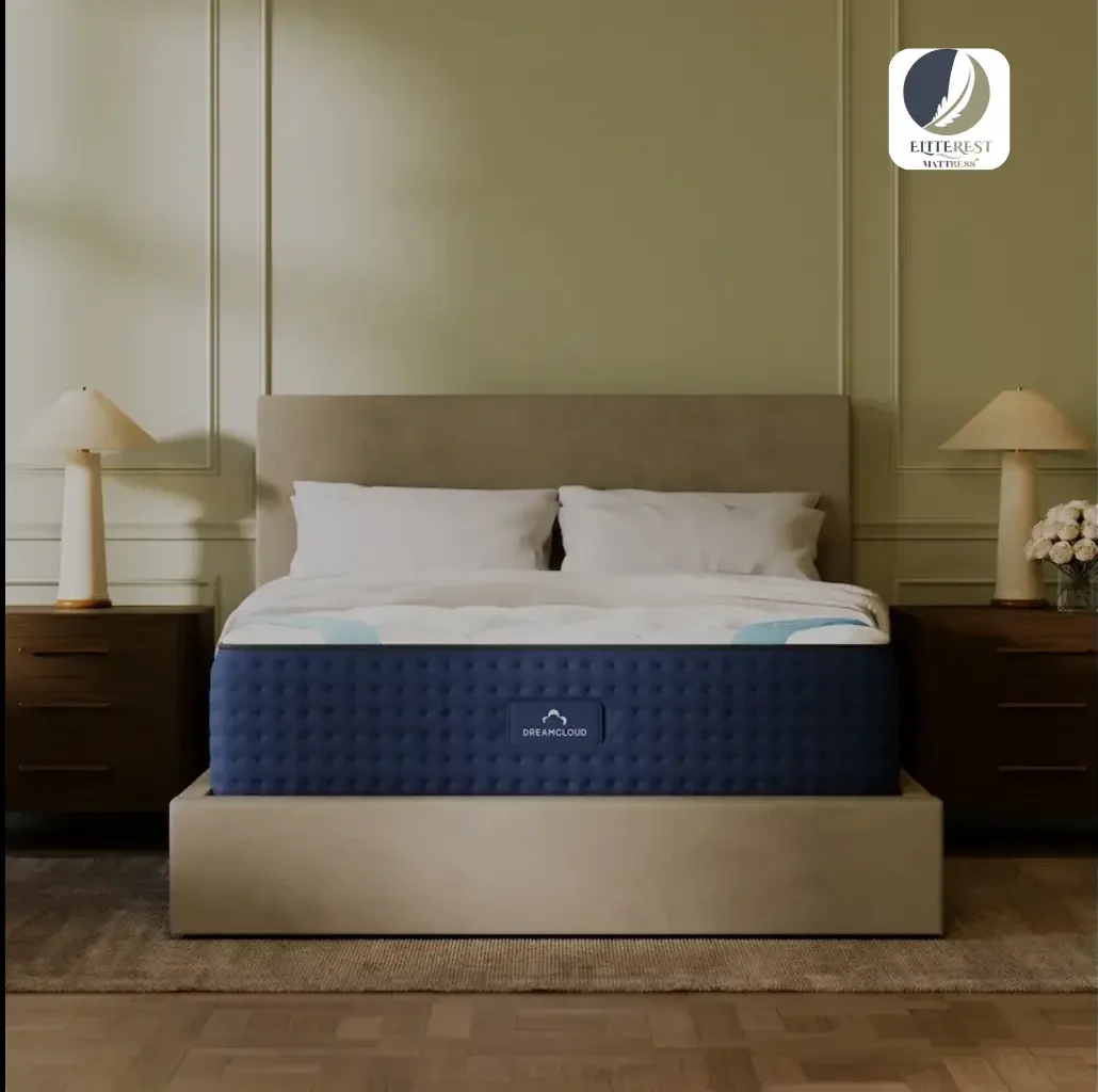 DreamCloud Premier Memory Foam Mattress on bed frame in modern bedroom – Elite Rest Mattress review